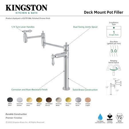 Kingston Brass Deck Mount Pot Filler, Oil Rubbed Bronze KS3705BAL